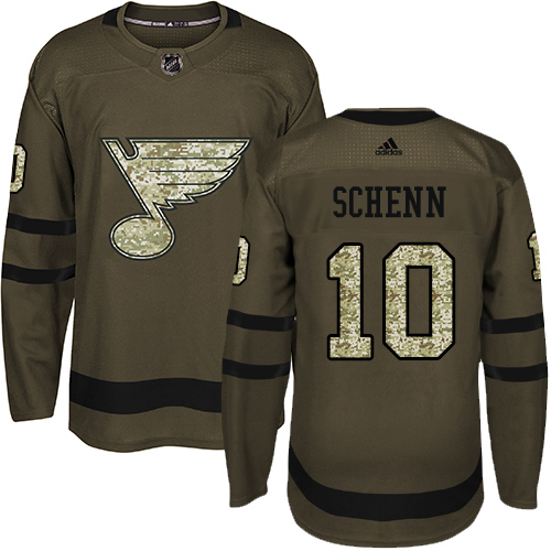 Adidas Blues #10 Brayden Schenn Green Salute to Service Stitched NHL Jersey - Click Image to Close
